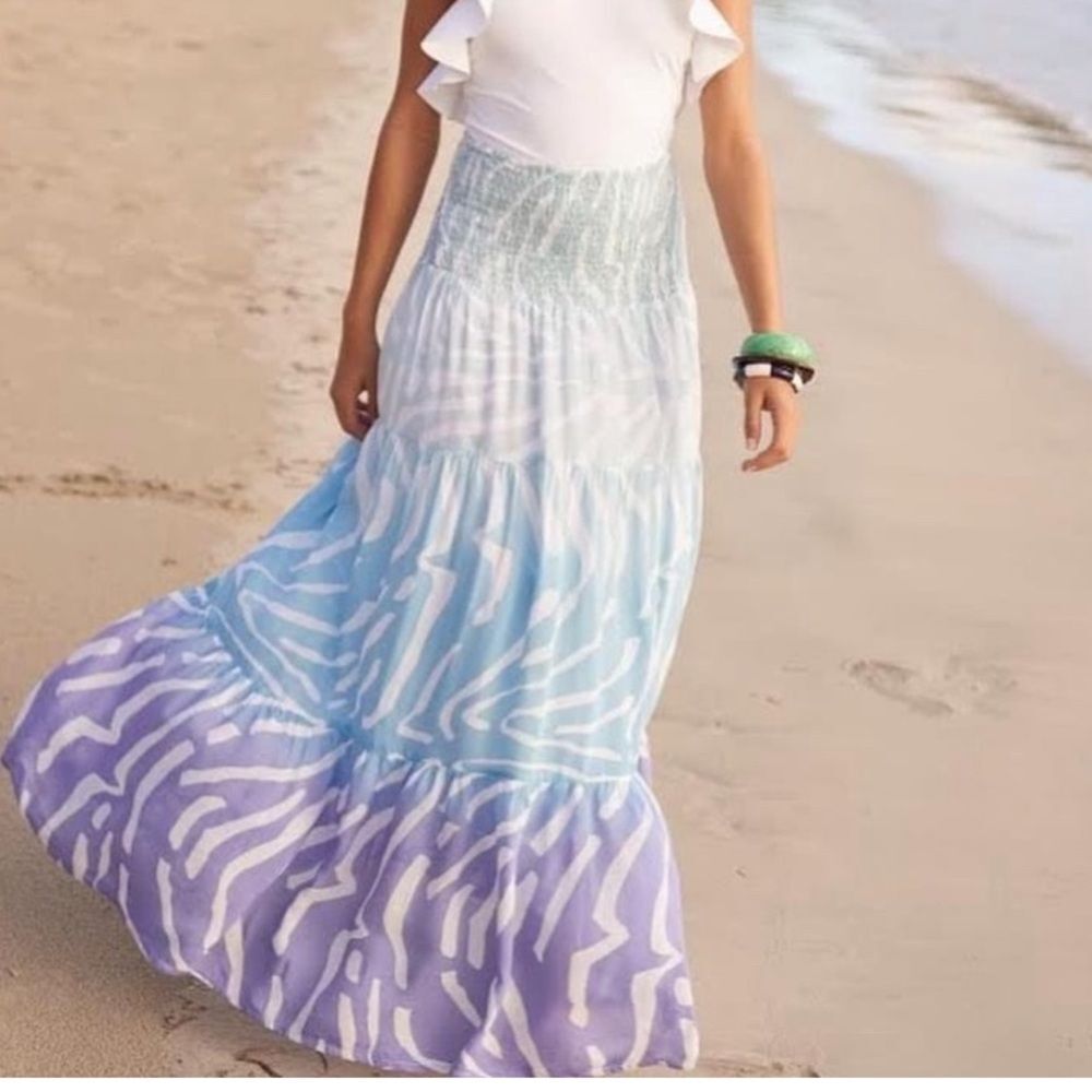 Oliphant Smocked Skirt Dress Pastel Ombre Blue Purple Convertible Dress Size XS